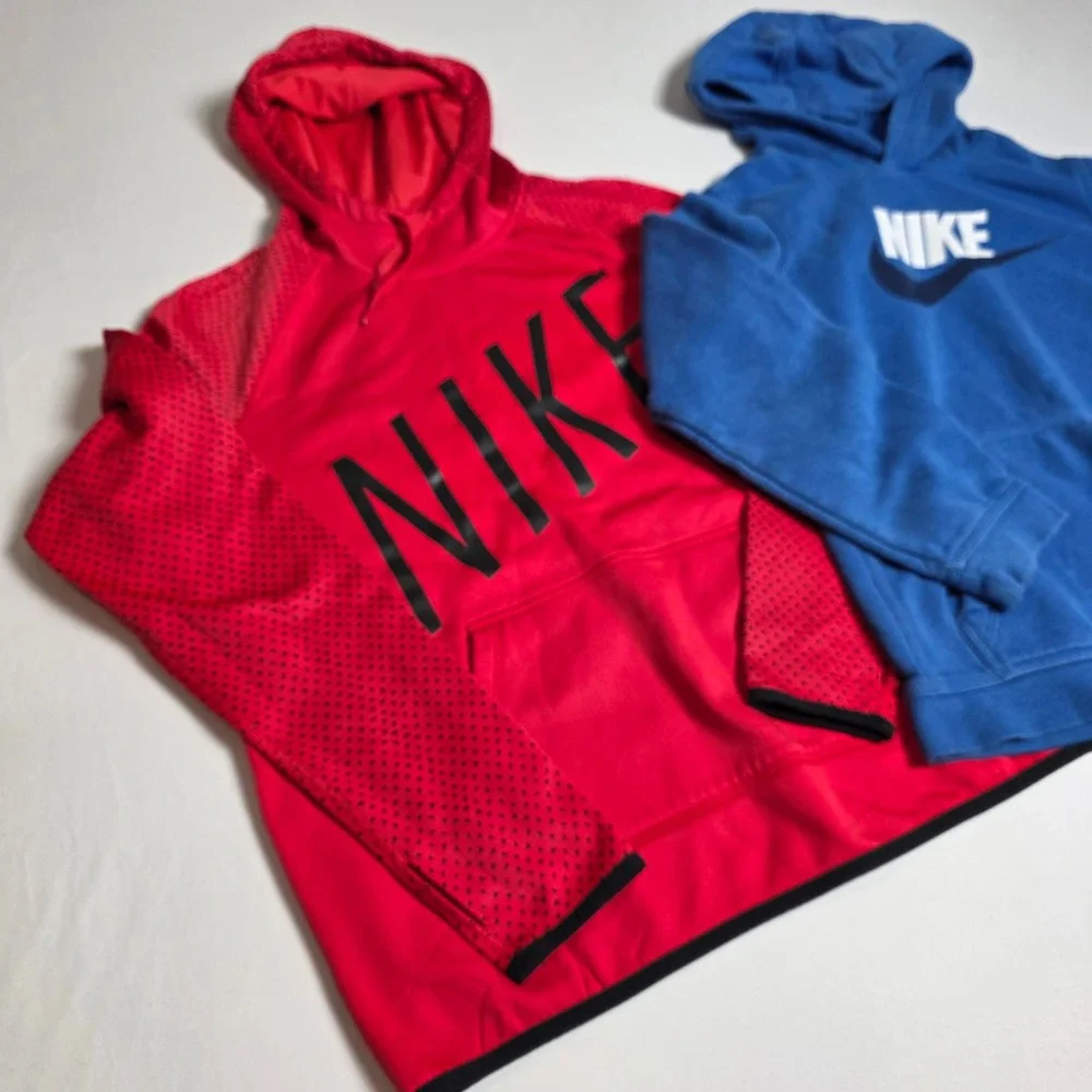 Nike‎ Hoodie Bundle Boys M/L Red Blue Dri-FIT Pullover Sweatshirt 2pk